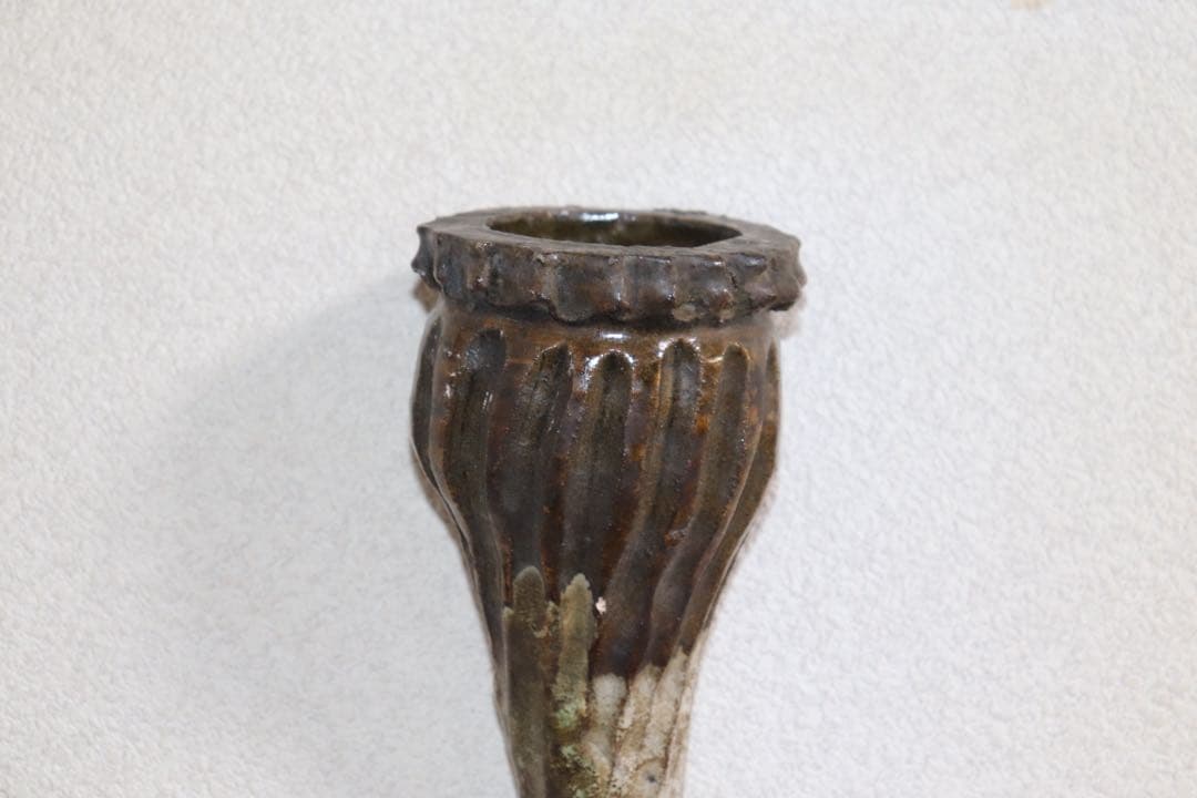 江戸中期　古萩　竹の子掛け花入　壁がけ　茶道具　送料込み250901