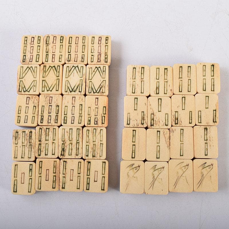 中国　竹嵌　骨牌　背竹牌　麻雀牌　木箱付　V　8014