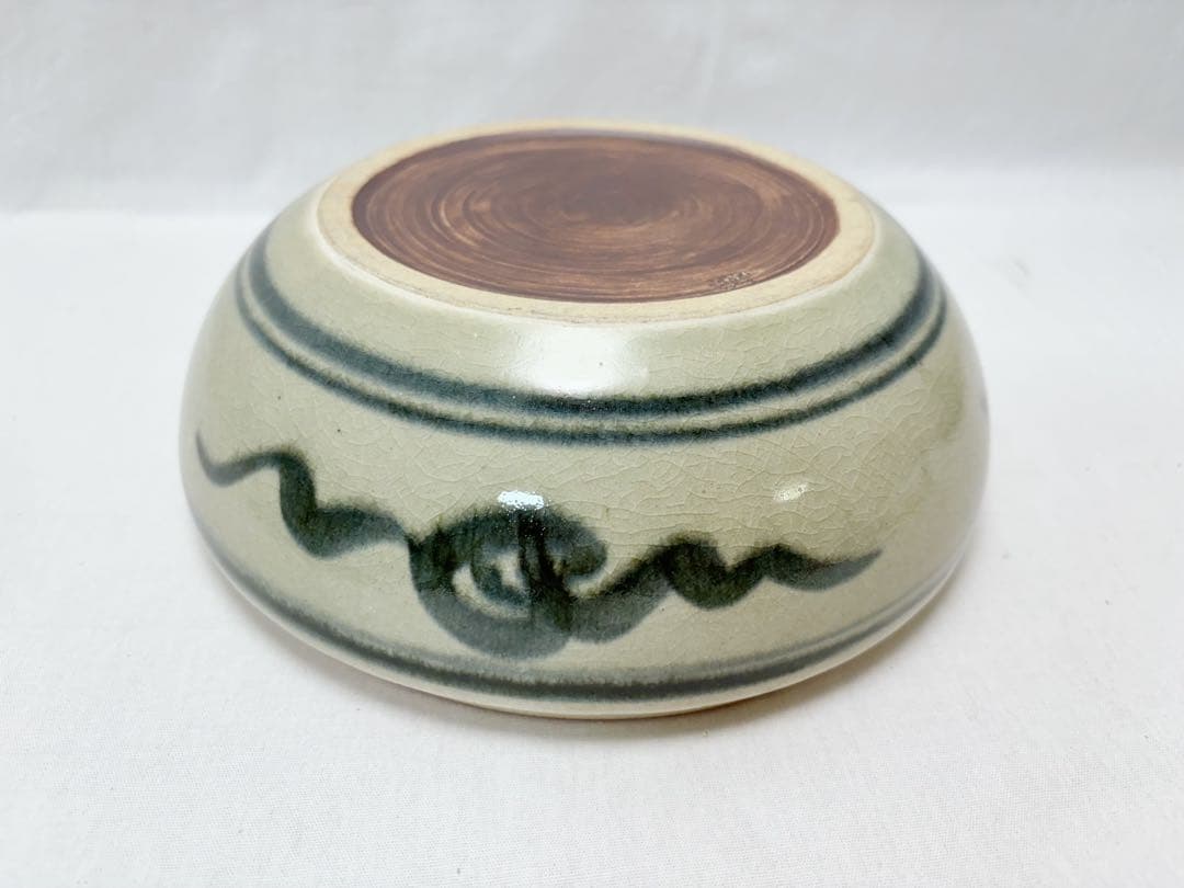 未使用 茶道具 清虚窯 平山秀 山女魚紋 喰籠 菓子鉢 茶道 陶印 共布 共箱