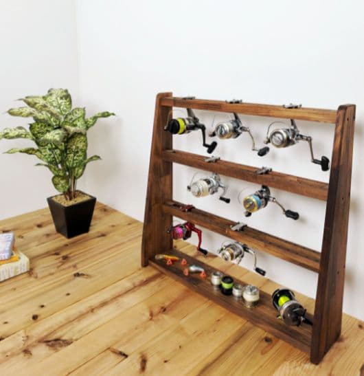 ✨️新品級✨️ WOOD WORKS リールスタンド ブラウン リール置き 釣具