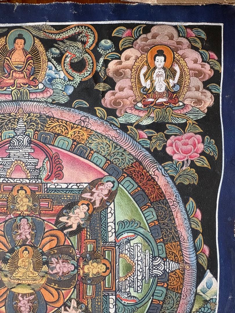 仏教曼荼羅 手描き 多色　ネパール