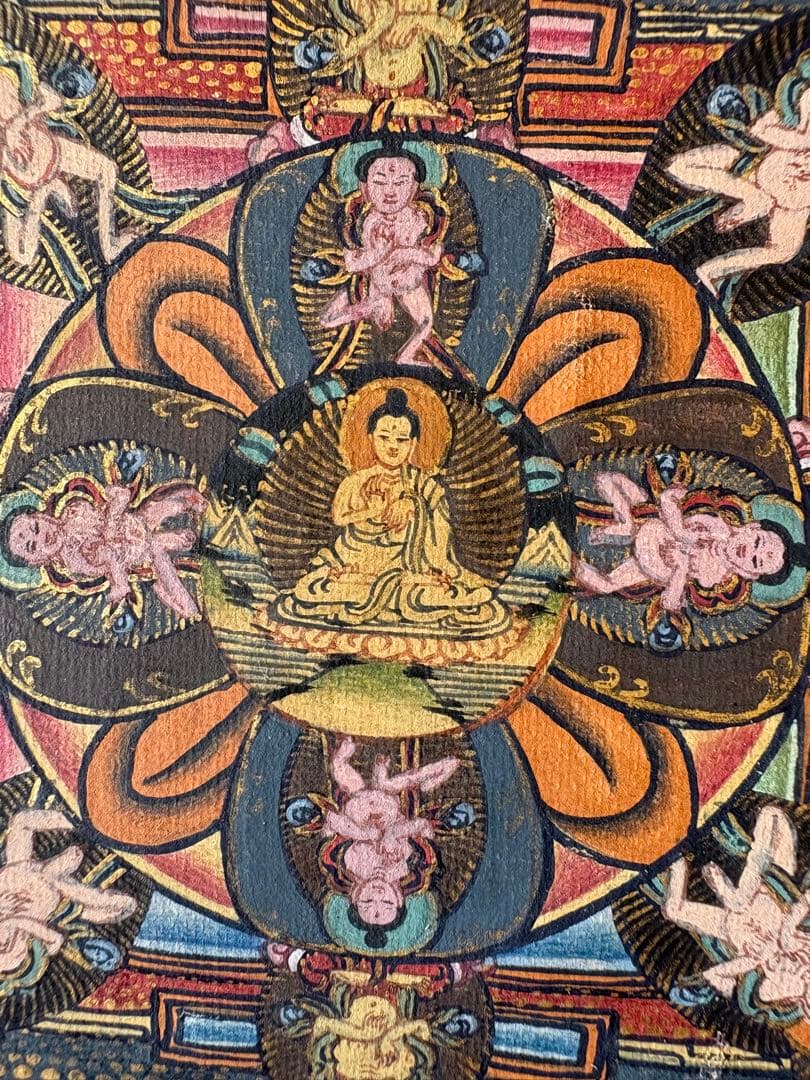 仏教曼荼羅 手描き 多色　ネパール