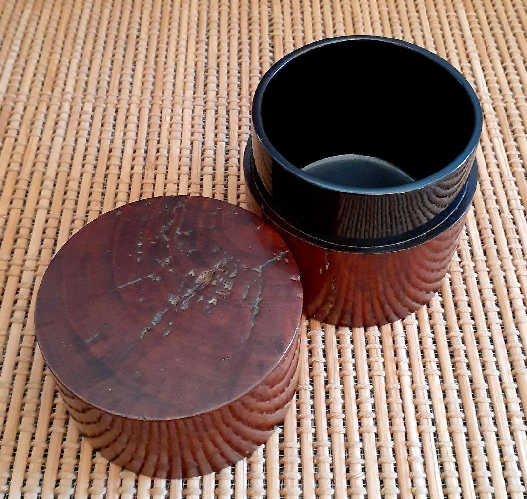 三越売立てシール付　【塗師　戸澤左近】造　栂木地　中次　伝世時代箱　茶道具　茶入