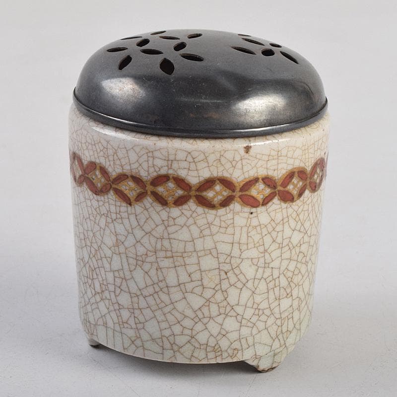 茶道具　野々村仁清作　色絵金彩　銀火屋約18g　香炉　時代箱　M　R9105