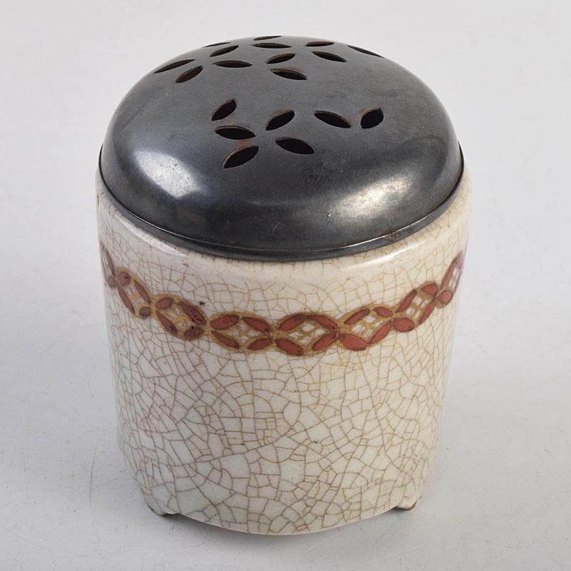 茶道具　野々村仁清作　色絵金彩　銀火屋約18g　香炉　時代箱　M　R9105