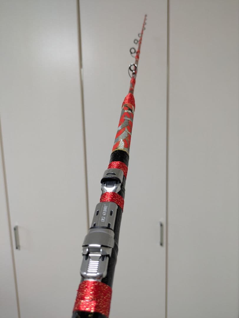 伊勢海老竿　穴釣り　テトラ釣り　布袋竹細め　和紙　　ハンドメイド　スパイラル