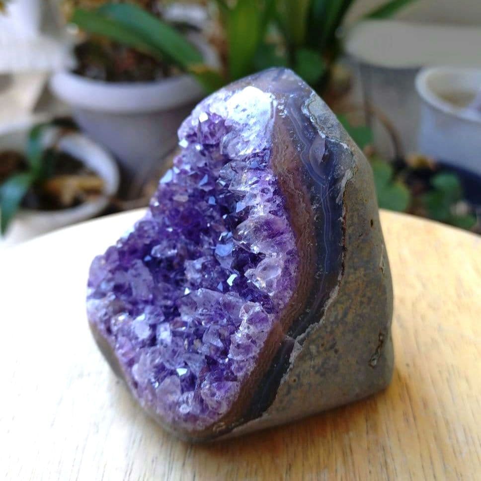 ☆希少☆縁起物☆高透明☆ウルグアイ産アメジストクラスター　瑪瑙共生　原石　⑩