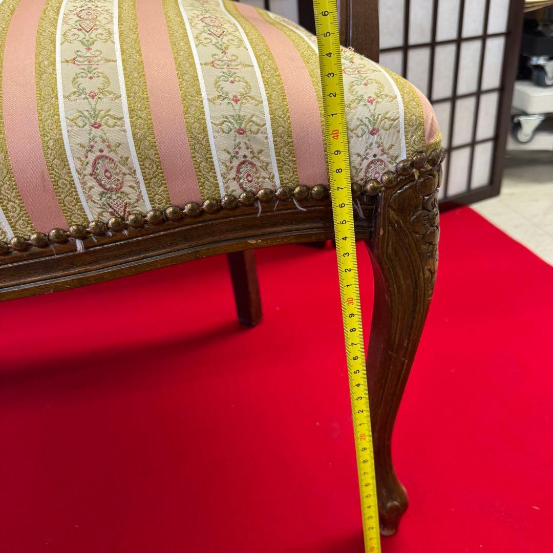 アンティーク　二人掛け　猫脚　アームチェア　クラシック ストライプ イタリア