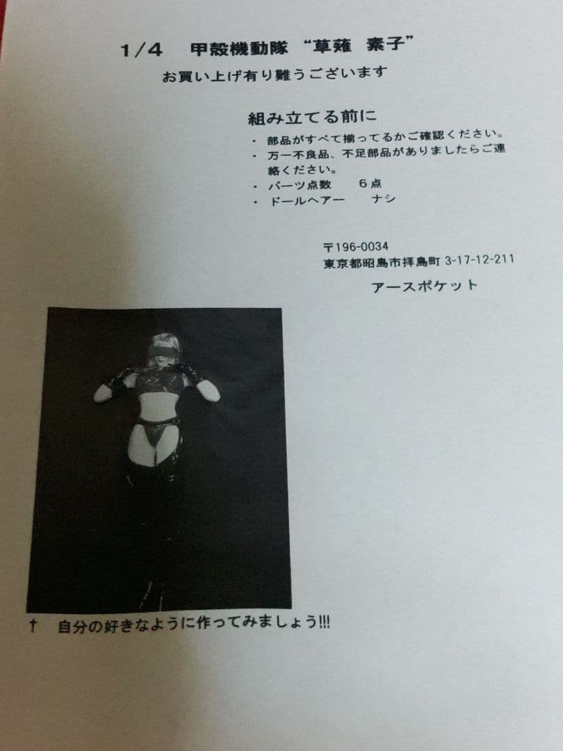 攻殻機動隊　草薙素子　ガレージキット。