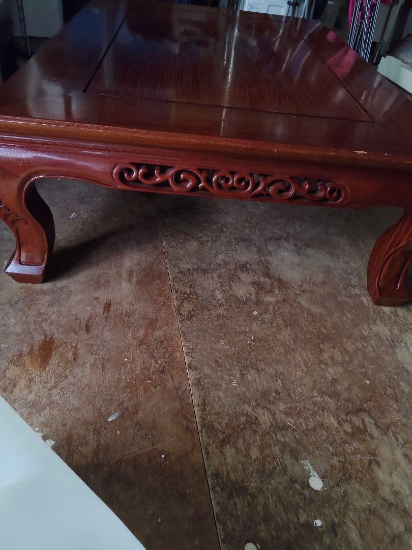 木製彫刻入り長方形座卓