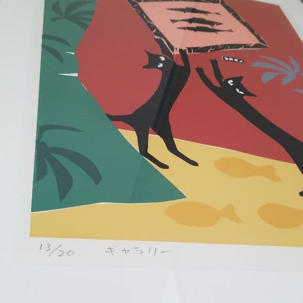 額装★可愛い猫のリトグラフ★絵画★壁掛けインテリア★絵画