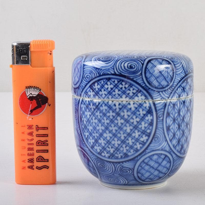 茶道具　陶佳造　染付　渦文　棗　共箱　V　8753