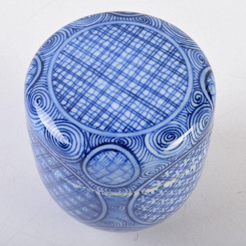 茶道具　陶佳造　染付　渦文　棗　共箱　V　8753