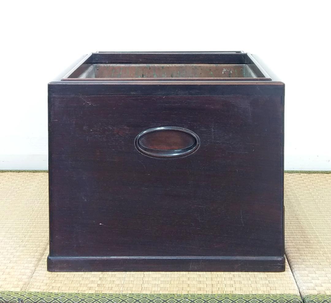 木製 唐木 紫檀 総無垢 長火鉢 関東火鉢 囲炉裏 五徳 灰付き 幅66cm