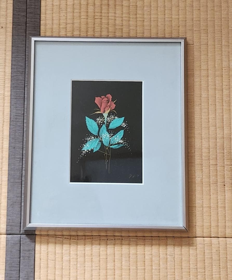 【輪島塗 沈金】友田裕次「バラ」額装作品／漆芸 アートフレーム 沈金師 輪島塗