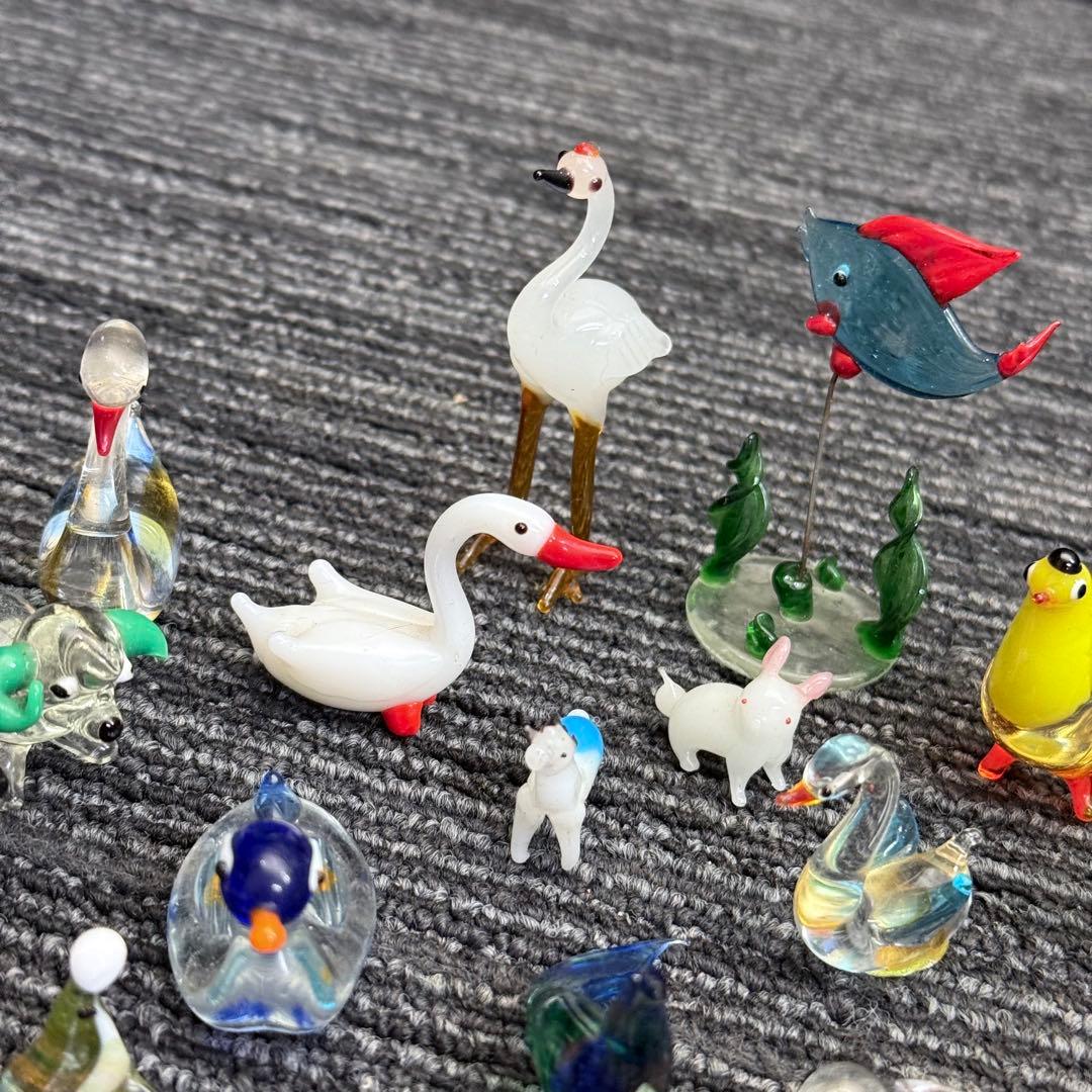 ガラス 細工 ミニチュア 小物 インテリア レトロ 動物 鶴 犬 アヒル