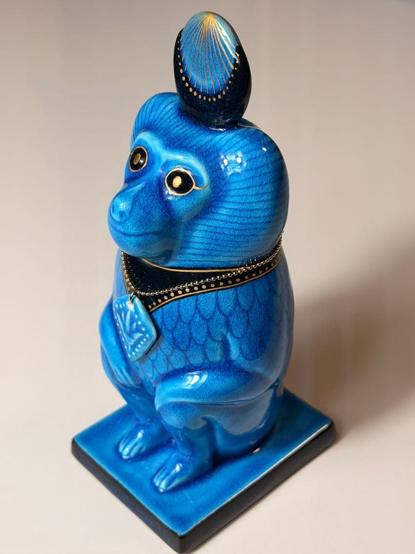#美濃焼 幸兵衛窯 エジプト神 九栄神　トト　ヒヒ 青釉金彩　オーナメントS-1