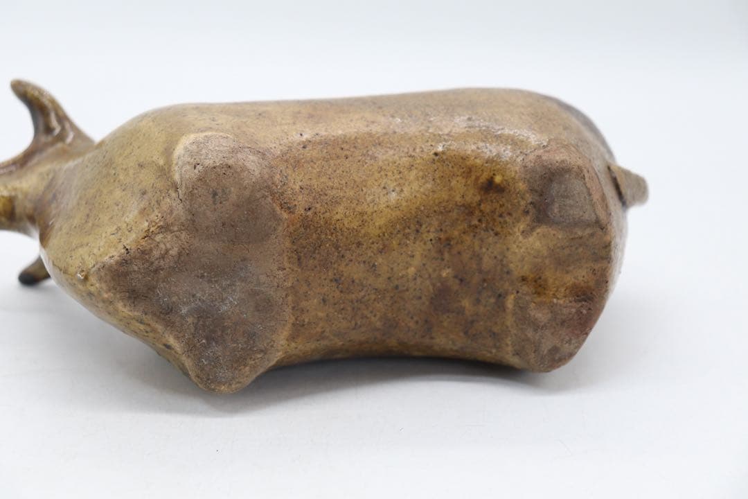 中国　磁州窯　黄釉　牛童子型香炉　送料込み250621