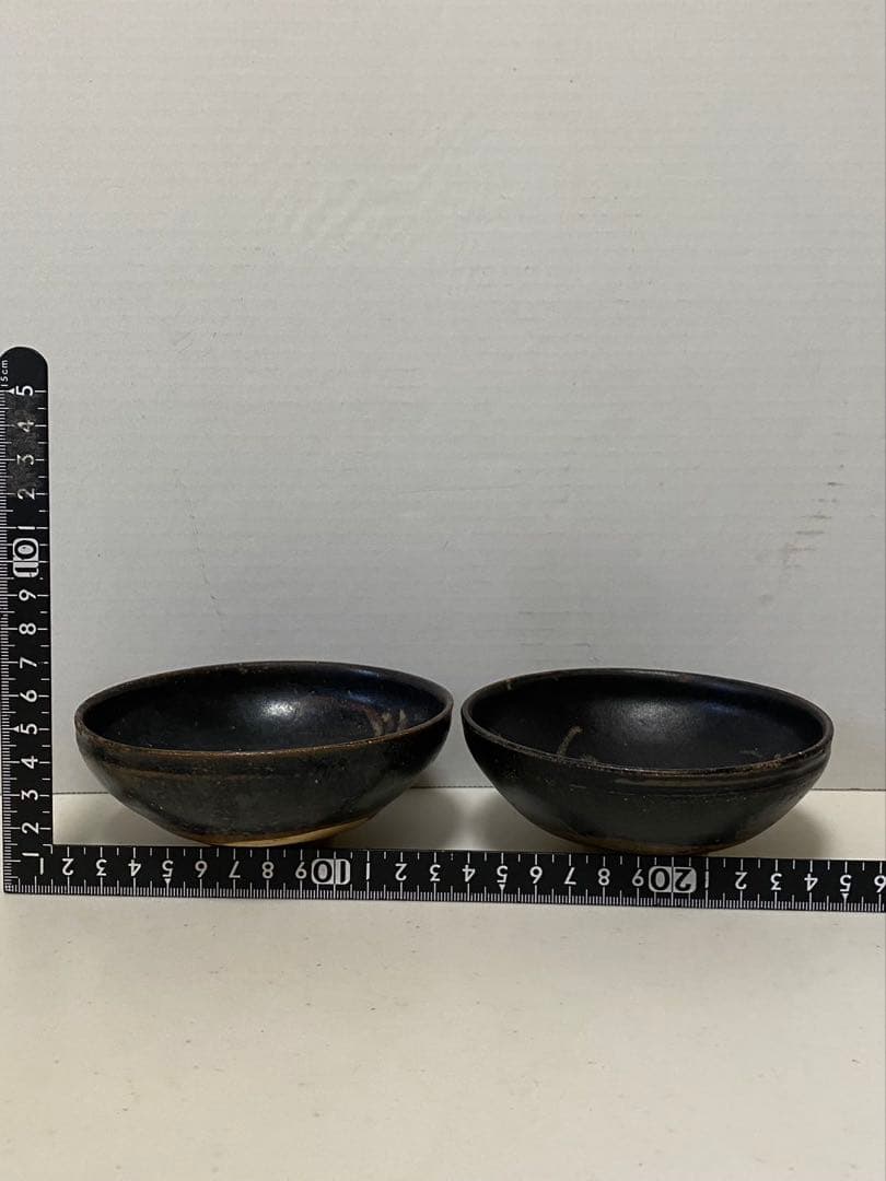 古美術 南宋吉州窯黑釉色彩繪雙鳳紋盞古玩 骨董