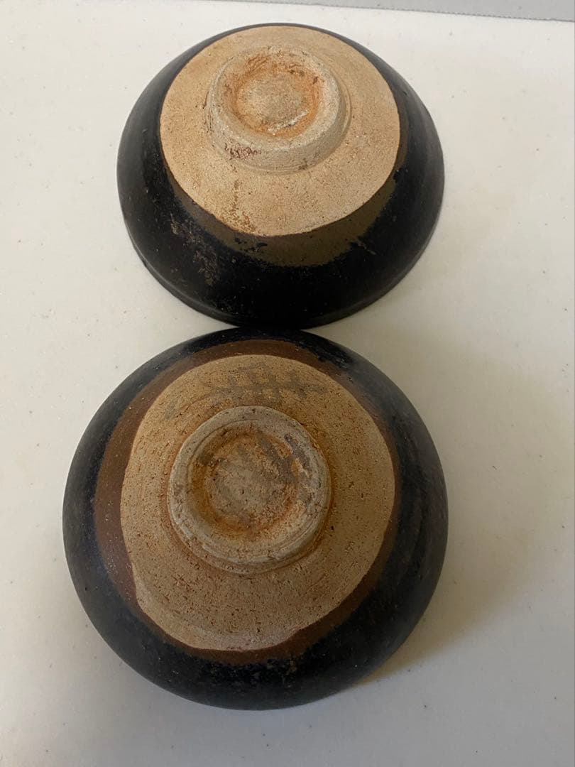 古美術 南宋吉州窯黑釉色彩繪雙鳳紋盞古玩 骨董