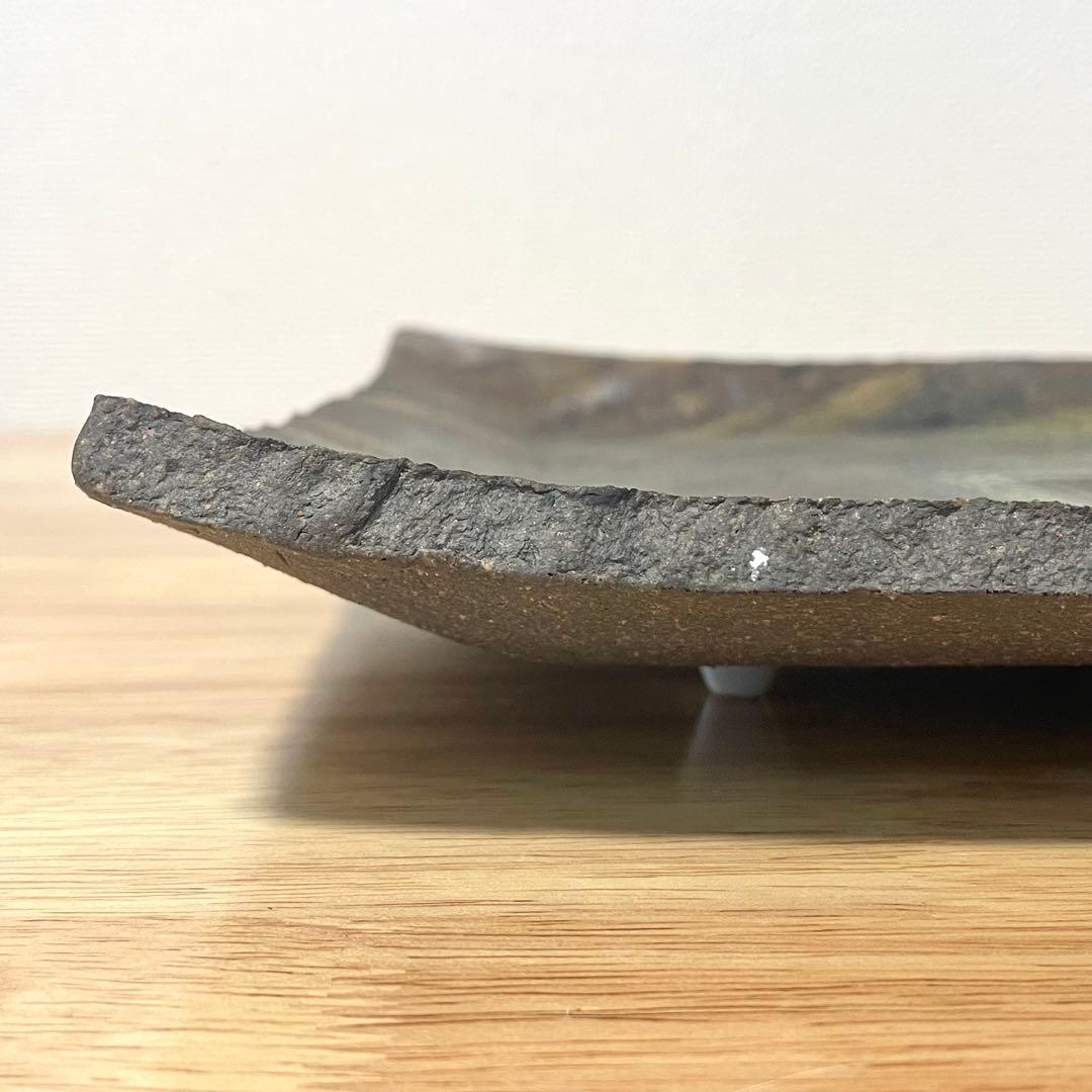 山本長左 九谷長左 飾皿 角皿 九谷焼 鹿に鳥図