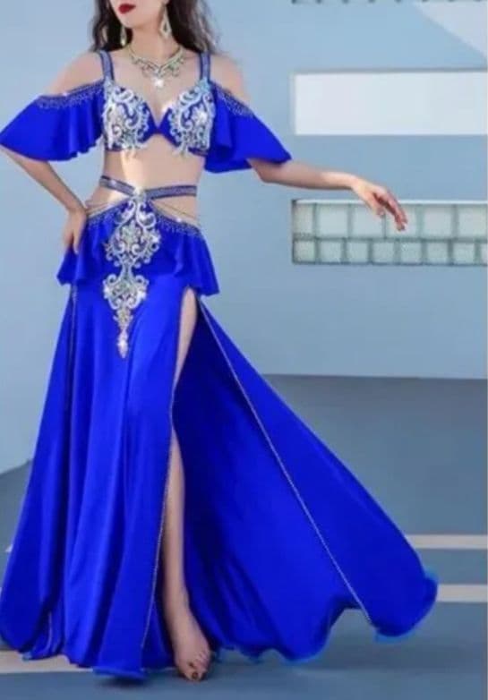 ベリーダンス ロイアルブルー オリエンタル衣装 ＆レッスン着＆ピアス