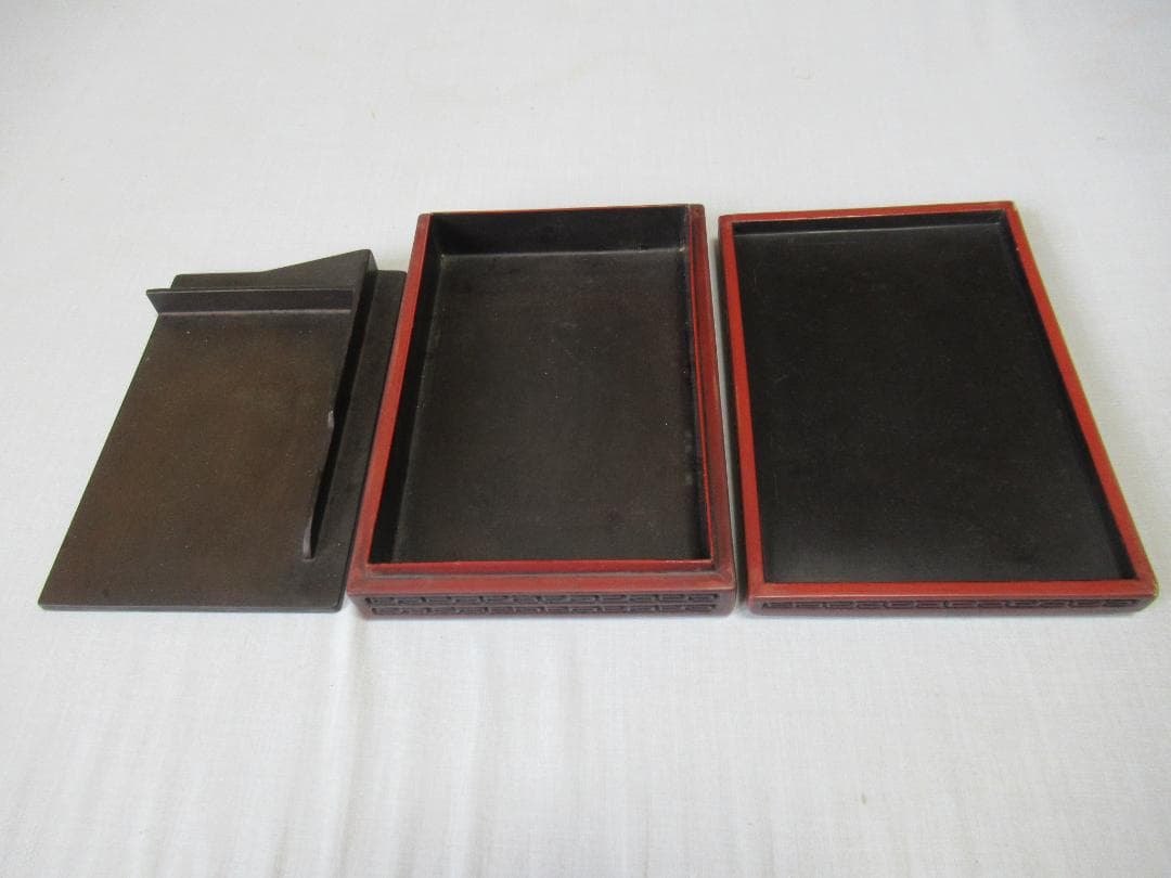 ◆希少 美品 1900年頃(清朝末期)◆剔紅/堆朱 蜀江文、蝶、燕、雷紋 硯箱