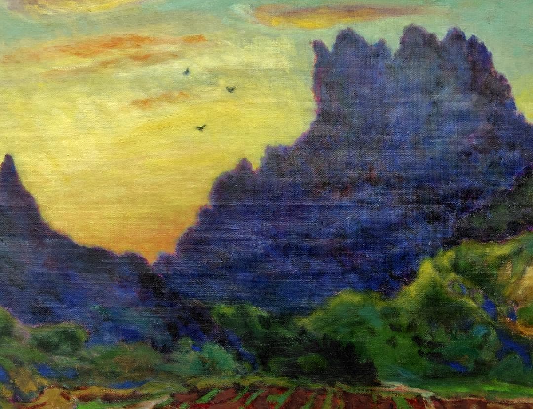 「入相の里」1998 P15 妙義山 油彩画 油絵 絵画 風景画 アート