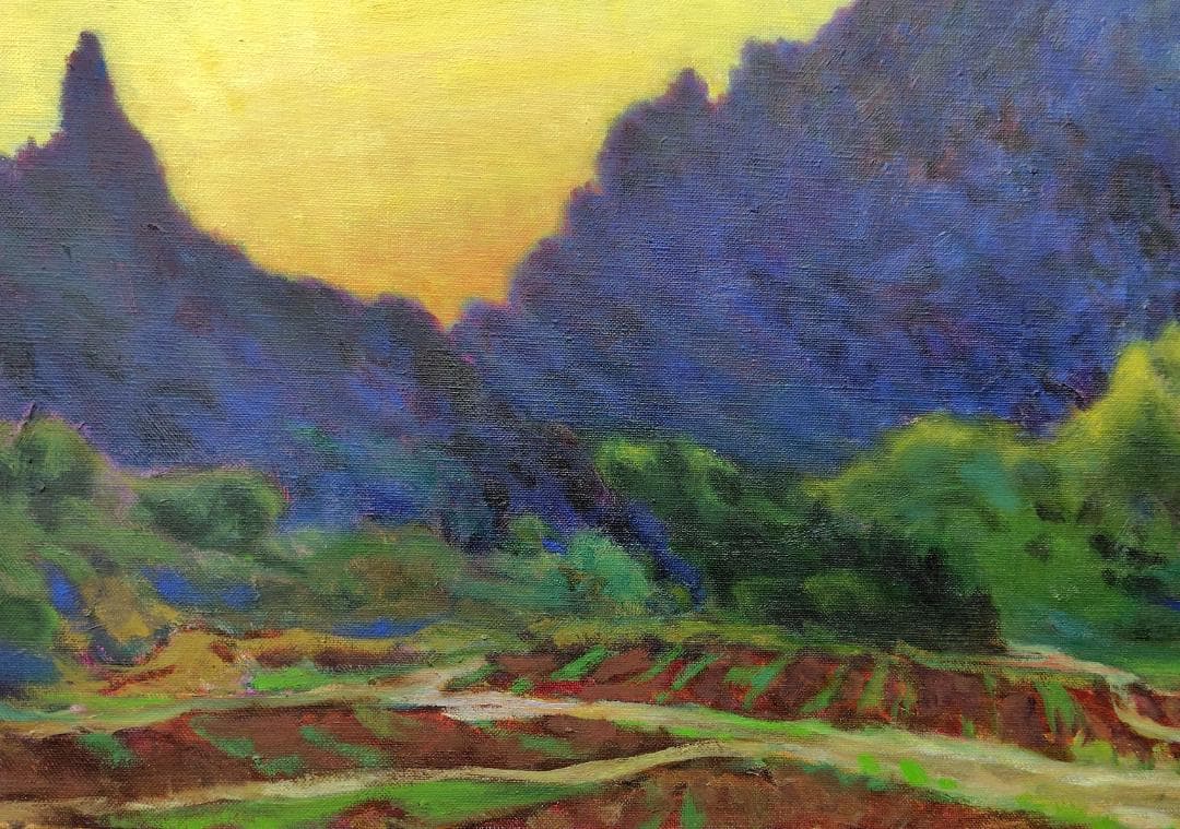 「入相の里」1998 P15 妙義山 油彩画 油絵 絵画 風景画 アート