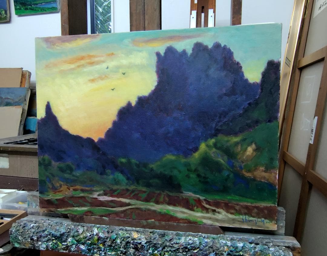 「入相の里」1998 P15 妙義山 油彩画 油絵 絵画 風景画 アート