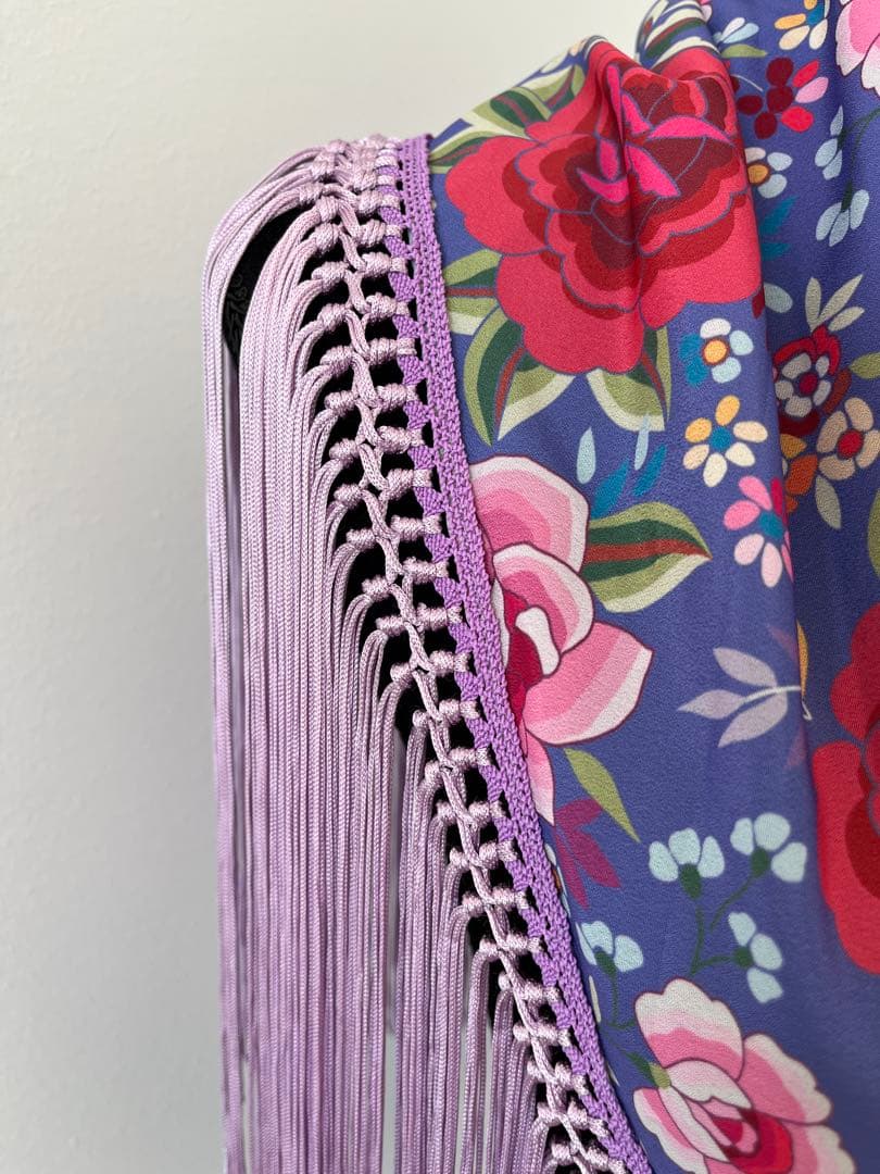 フラメンコ　マントンシージョ　パープルxマントン風花柄　ライラックフレコ