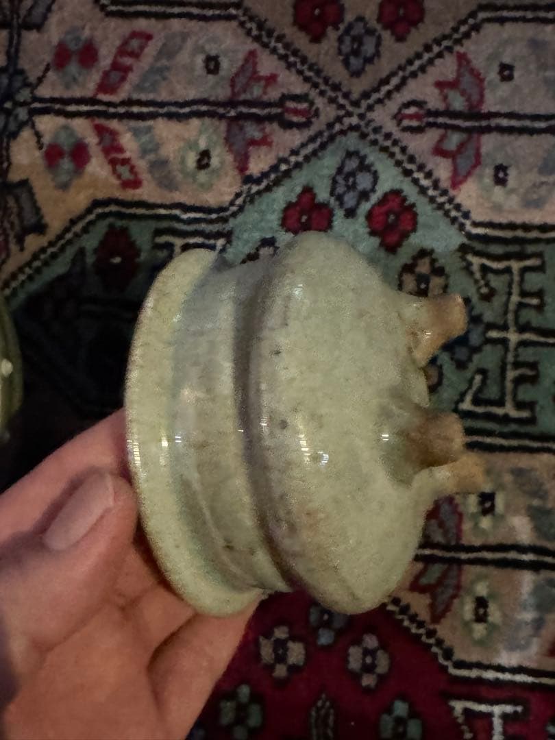 ‼️リサイクルFORT‼️中国の青磁香炉‼️緑石木蓋付