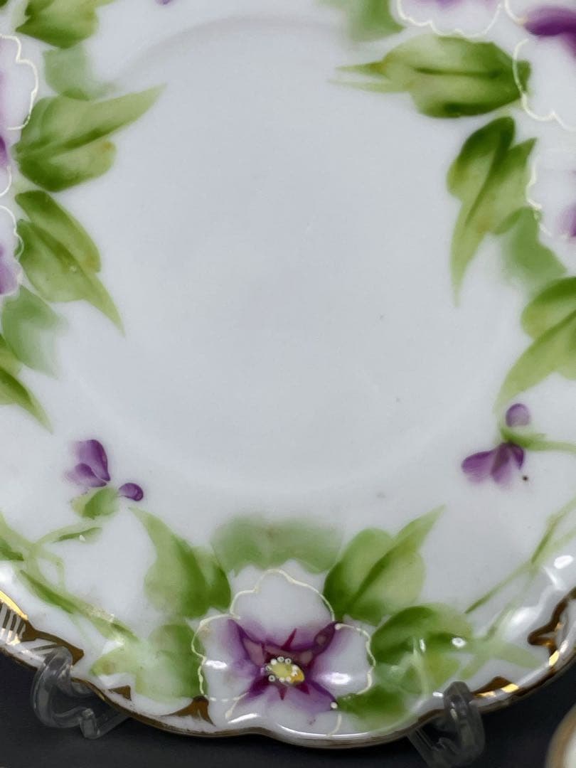 【美品】オールドノリタケ パンジー紋 ティーカップ２組 ビオラ 三つ脚 猫足