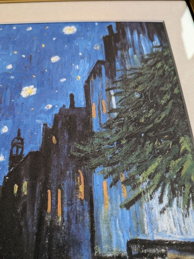 【値下げ】 夜のカフェテラス ゴッホ 手彩仕上 高精細巧芸画/インテリア 額入り