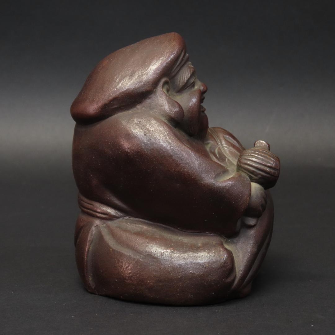 ⭕400 江戸時代末期 備前焼 鯛を持つ恵比寿様 大根を持つ大黒様 高さ13cm