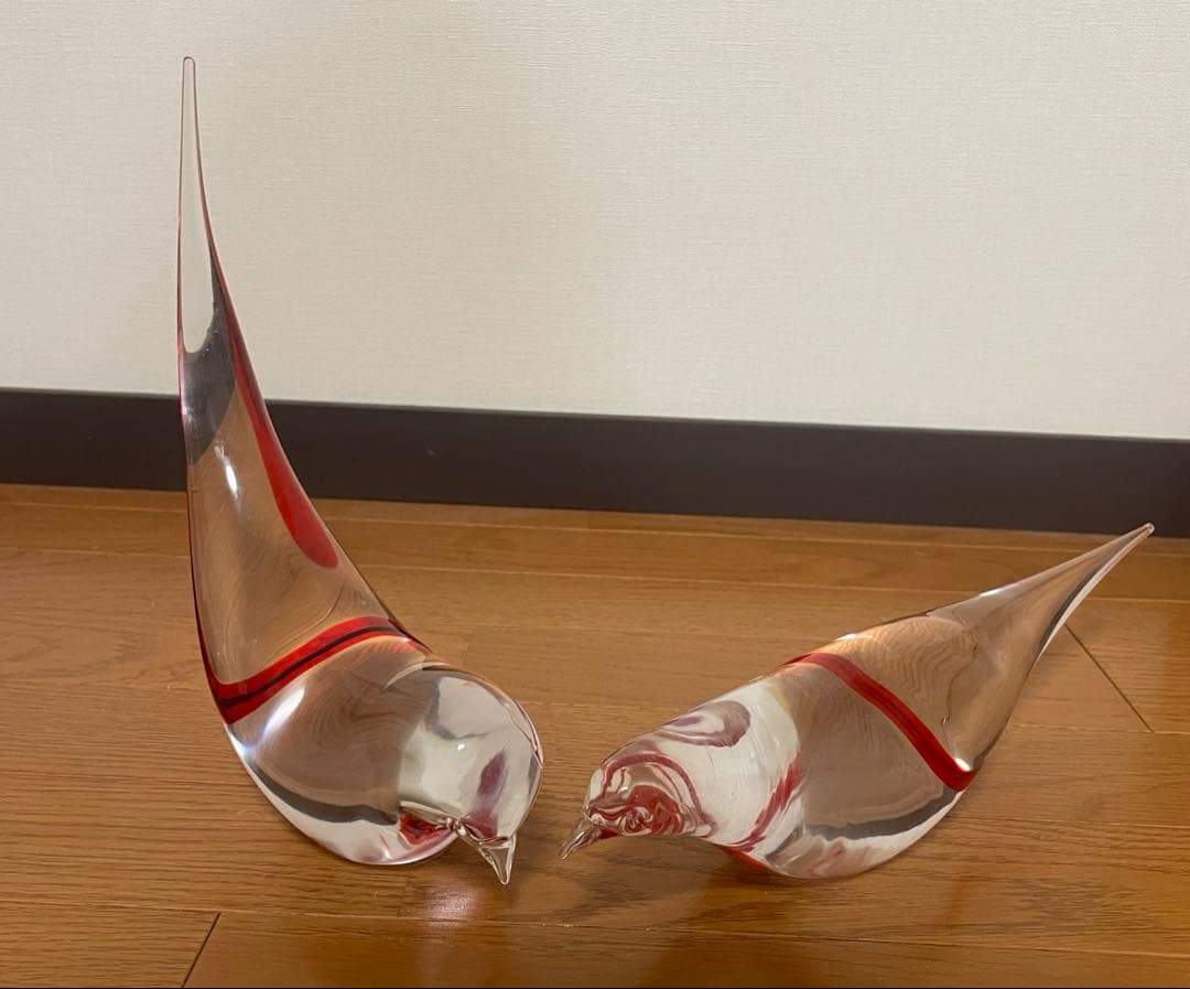 ガラス製 鳥のオブジェセット 2つ