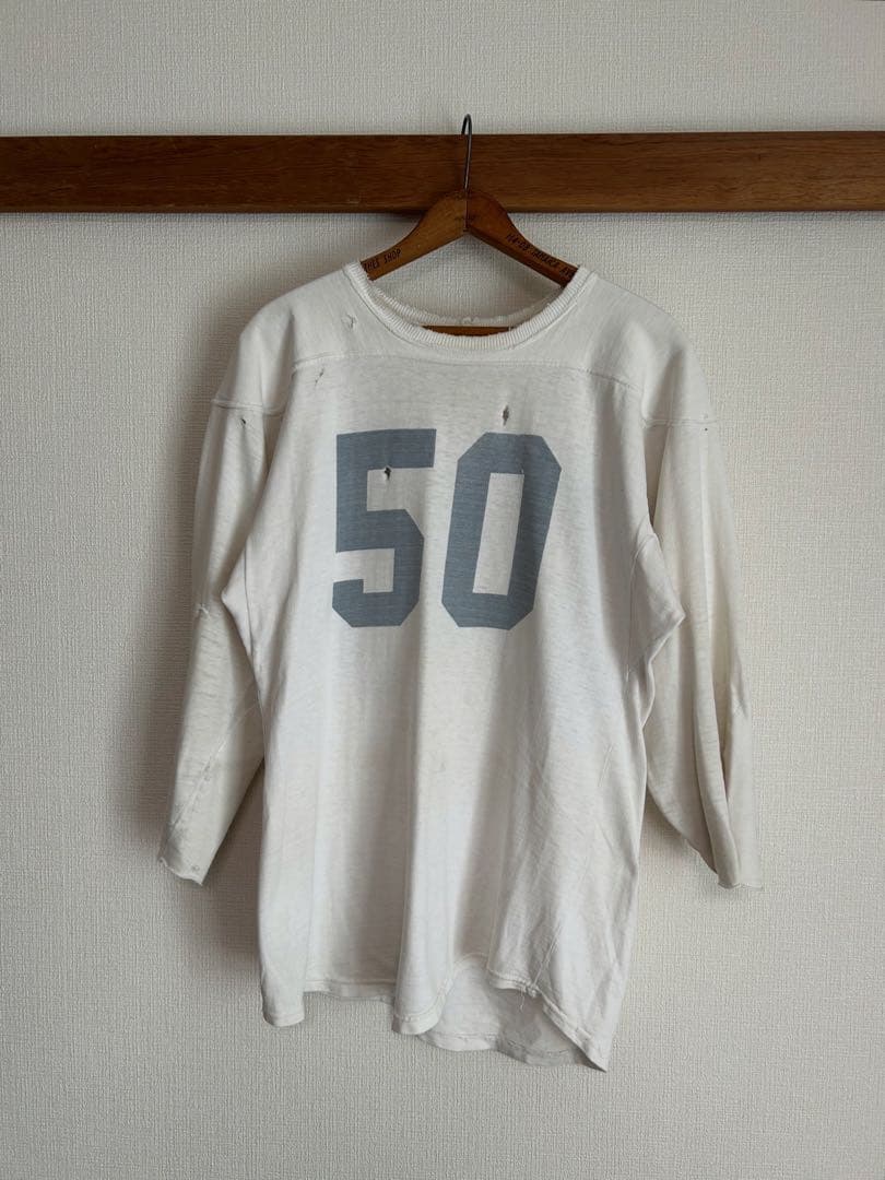 50s 50年代 フットボールt 染み込みプリント football T