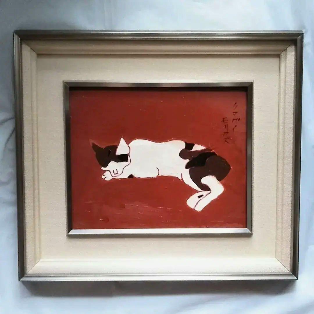 熊谷守一　仔猫　油彩画　肉筆保証　肉筆サイン　模写　F3サイズ　額装済み