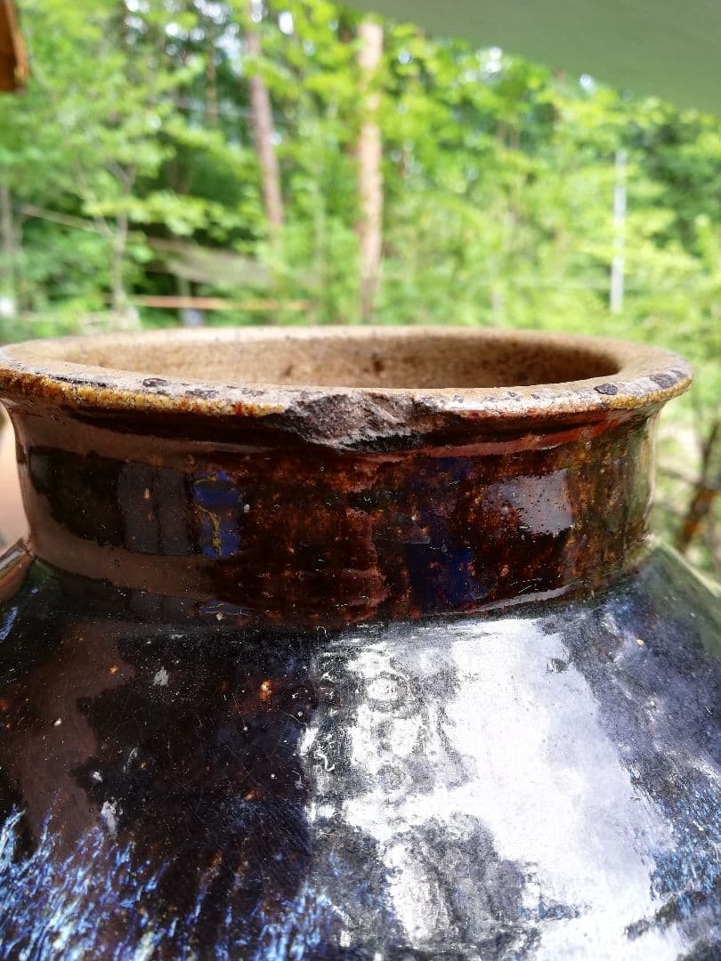 年代物、備前焼?黒釉薬壺