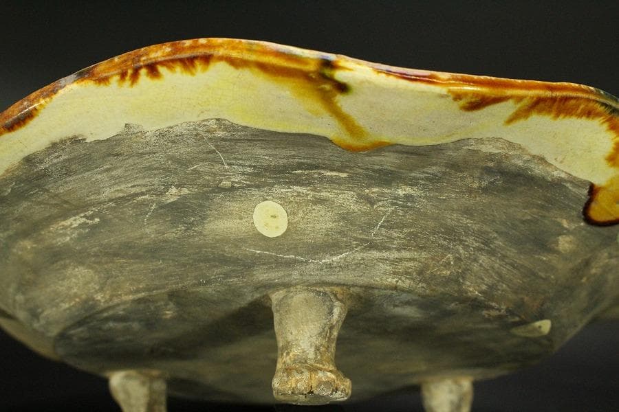 中国美術 唐三彩 双鳳紋 三足 盤 φ31cm 希少(LC247)