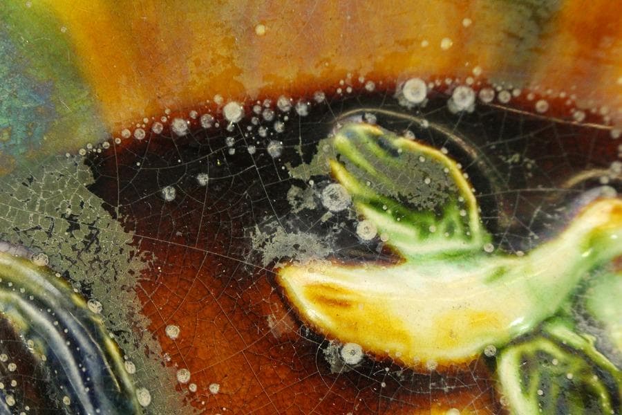 中国美術 唐三彩 双鳳紋 三足 盤 φ31cm 希少(LC247)