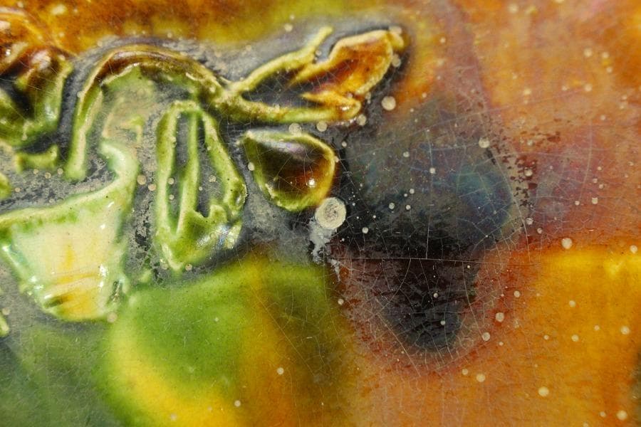 中国美術 唐三彩 双鳳紋 三足 盤 φ31cm 希少(LC247)