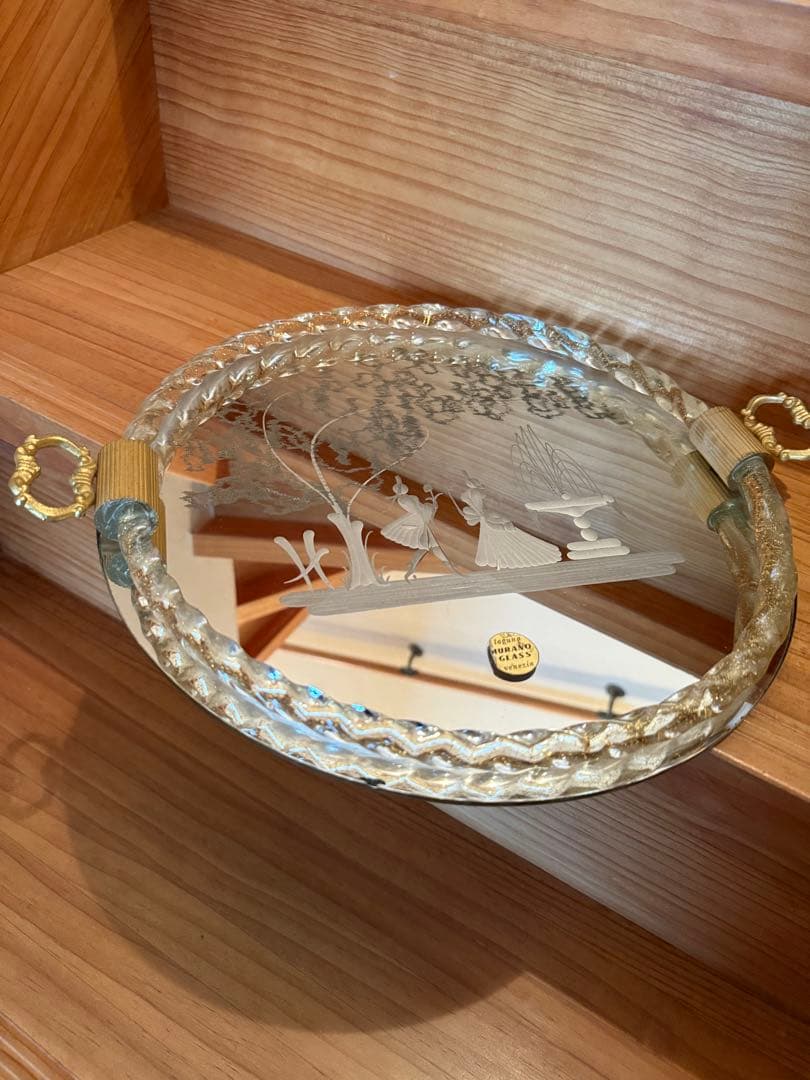 イタリア製 ベネチアンガラス ミラー　ムラーノガラス　金彩　ビンテージ