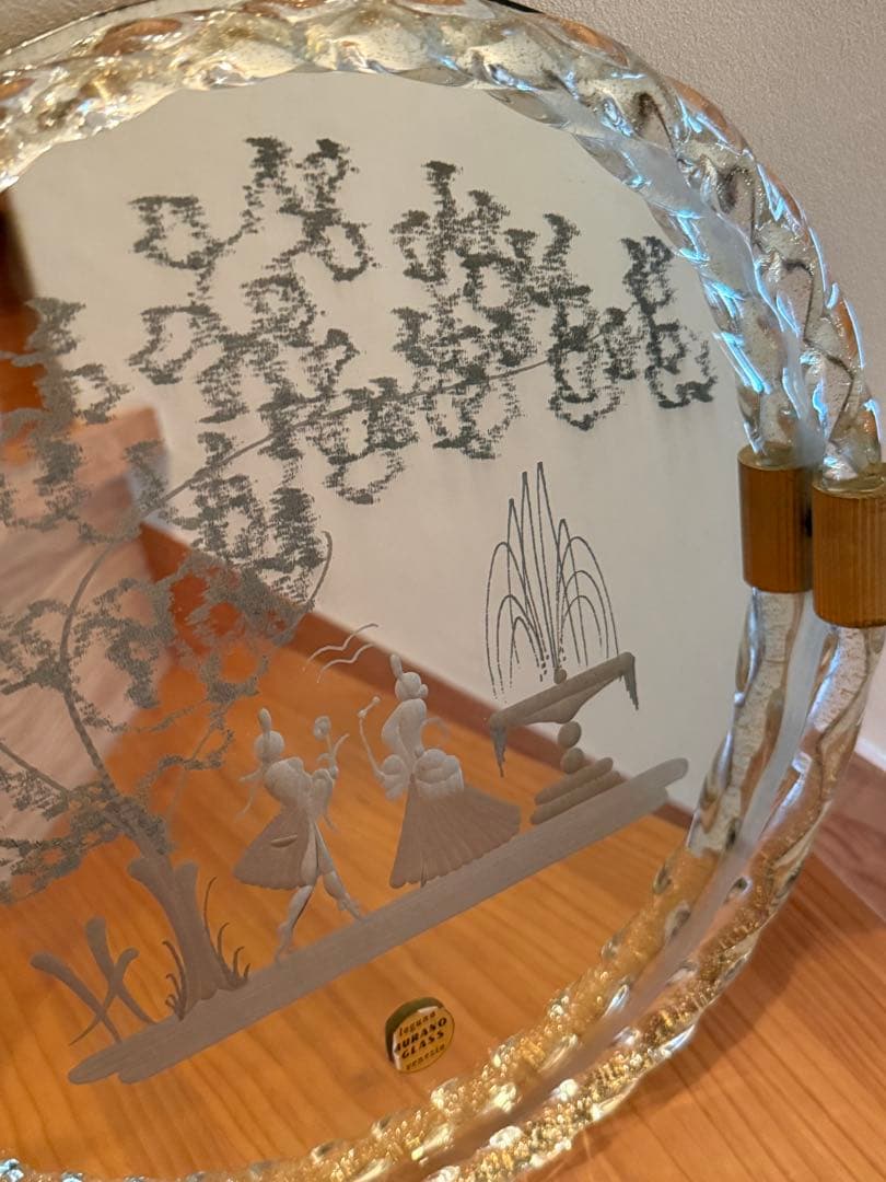 イタリア製 ベネチアンガラス ミラー　ムラーノガラス　金彩　ビンテージ