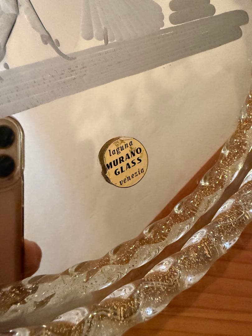 イタリア製 ベネチアンガラス ミラー　ムラーノガラス　金彩　ビンテージ