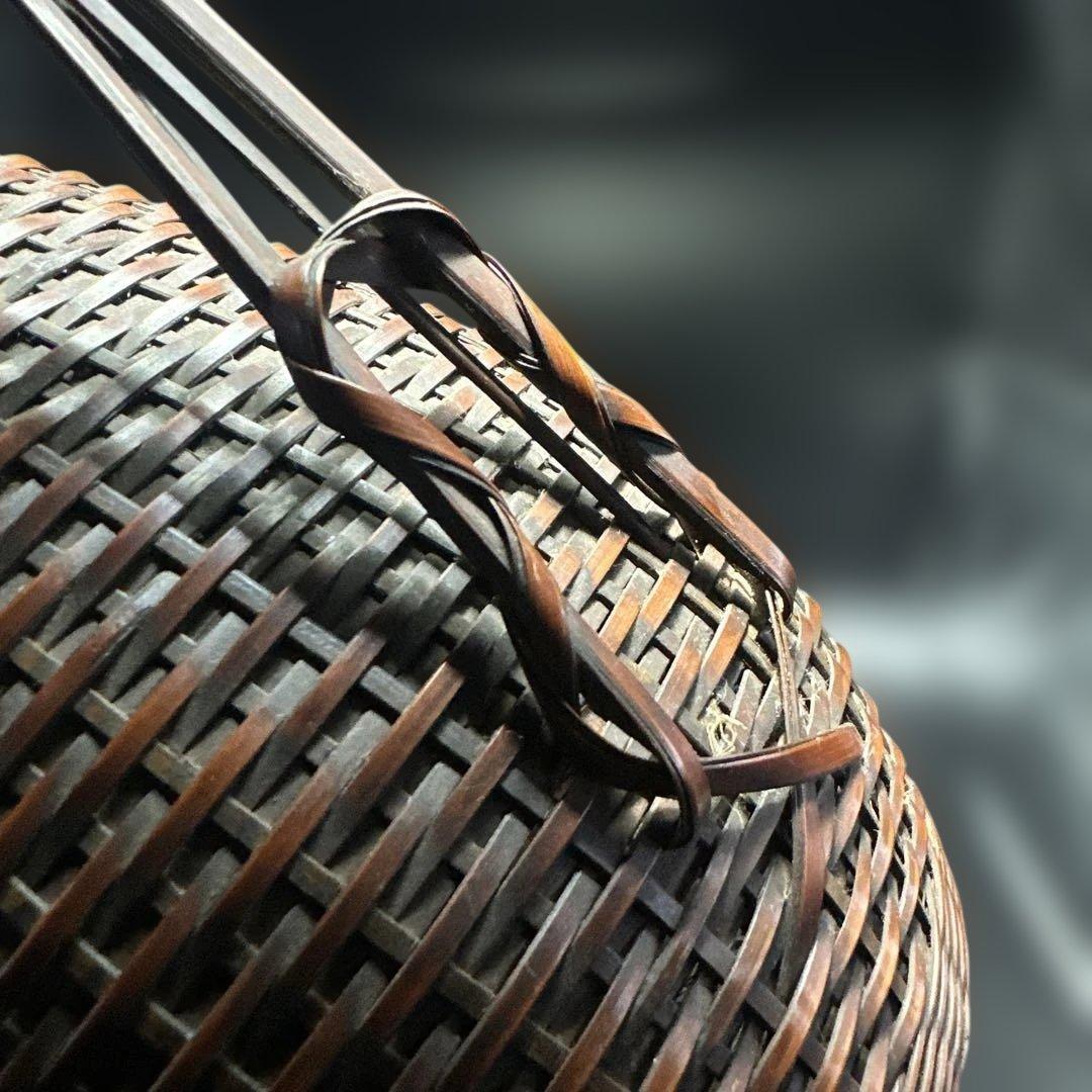 茶道具 竹編 手付花入 花籠 岩尾豊南 花器 竹製編み込みデザインかご