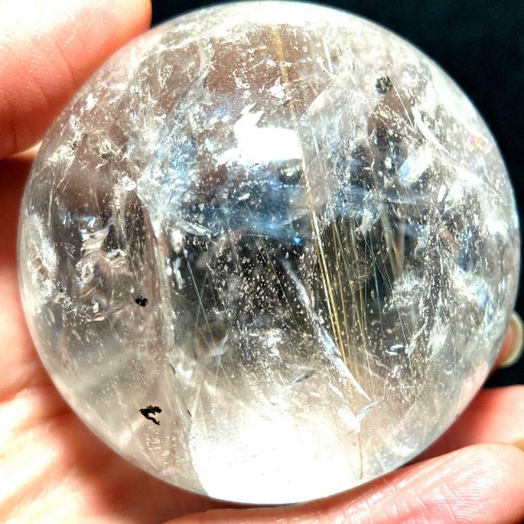 58mm 虹入りゴールドルチルクォーツ　丸玉　スフィア　金針水晶