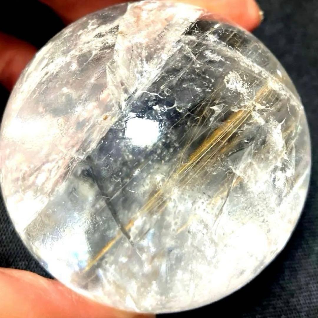 58mm 虹入りゴールドルチルクォーツ　丸玉　スフィア　金針水晶
