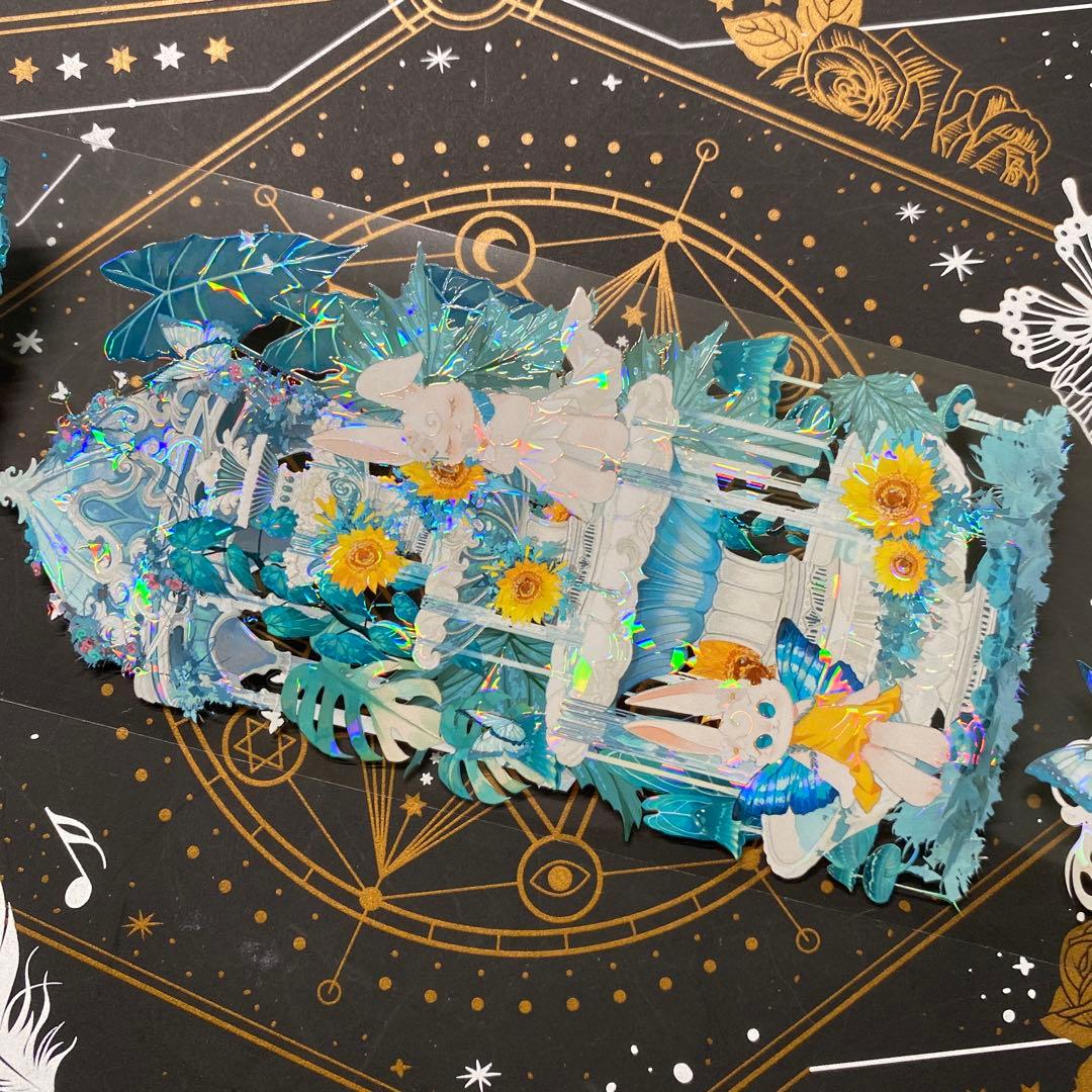 【9185】海外　マステ　中古巻　貝殻光マスキングテープ　緑　狐　兎　動物装飾系