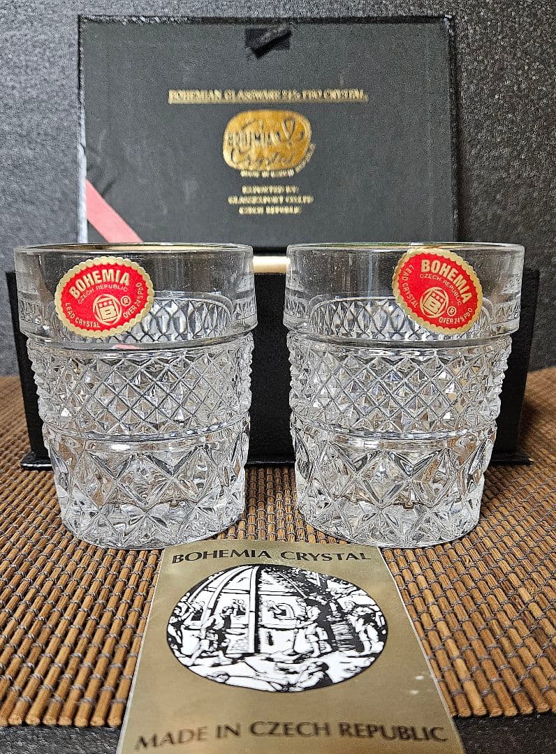 三越特別販売　ボヘミア　ショットグラス　切子グラス　ウィスキーグラス　ブック箱